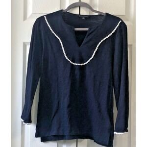 Brooks Brothers Navy Tunic Top Womens Medium White Embroidered Trim Preppy Boho
